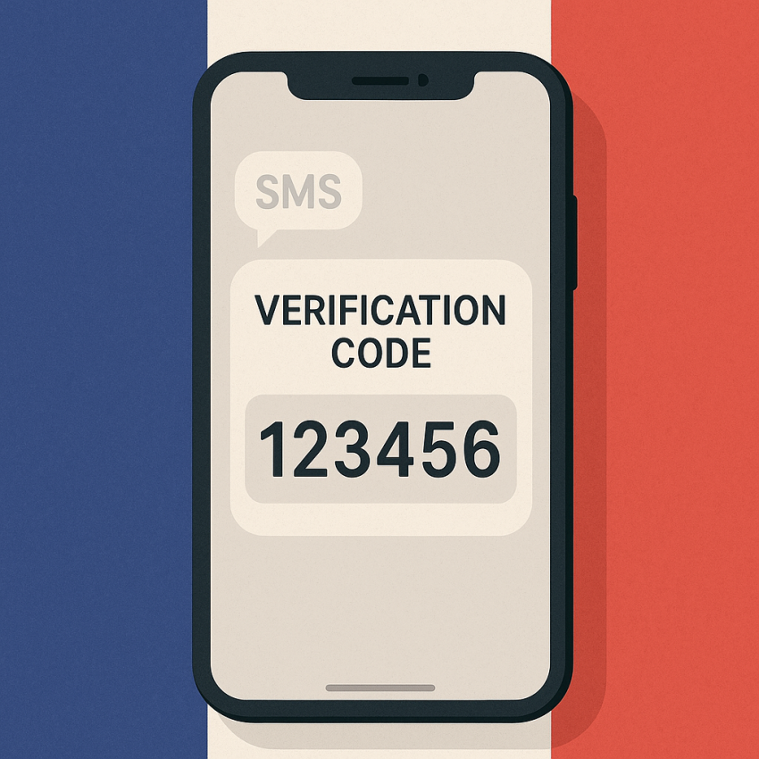 Rent French phone numbers for social media verification on a mobile screen with a French flag