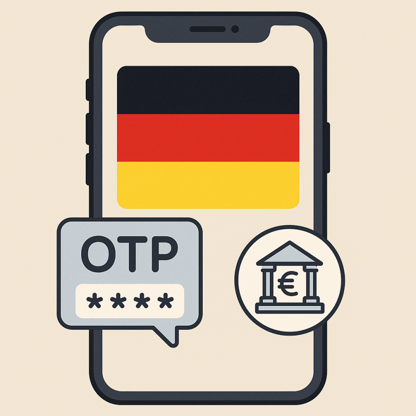 Phone screen showing German rental number OTP for banking and government services