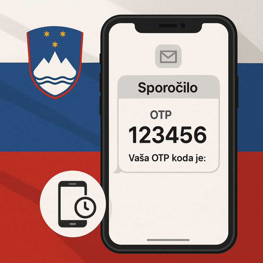 Phone with Slovenian OTP message and Slovenian flag for Local Slovenian temporary numbers guide