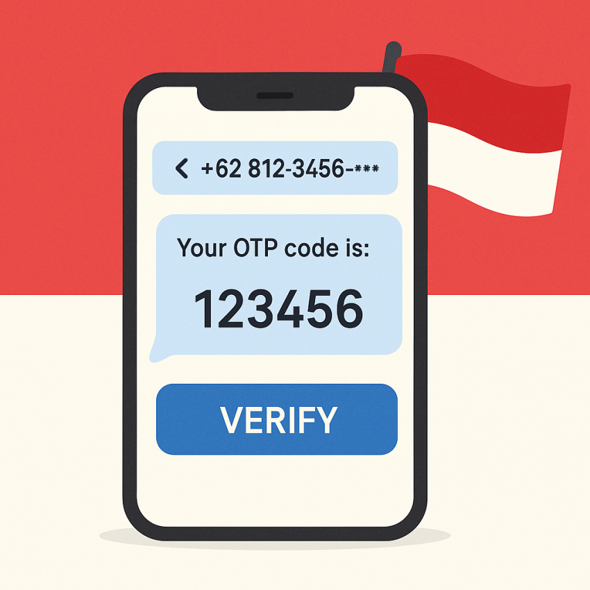 Indonesia free phone number OTP verification on smartphone