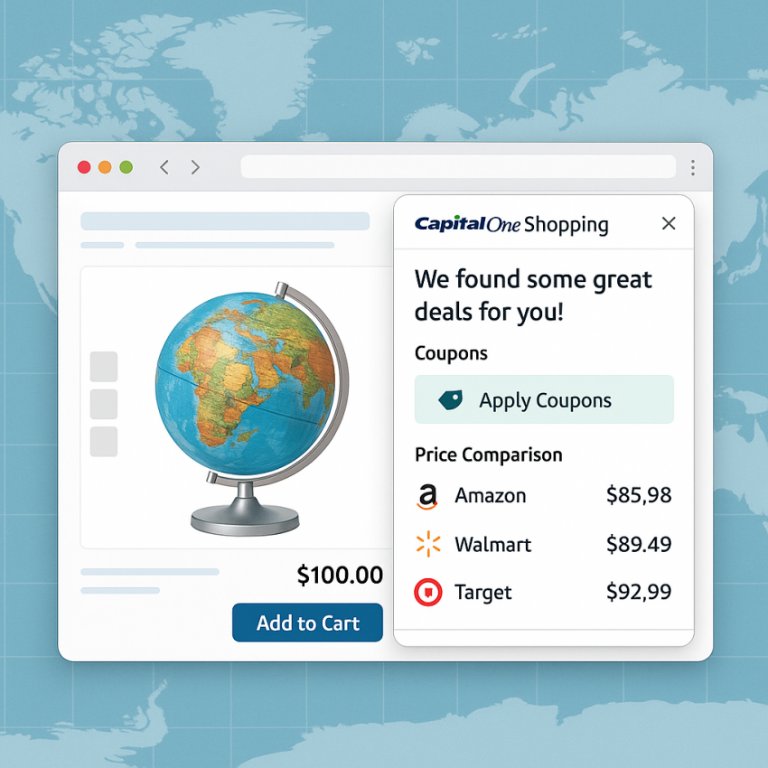 Capital One Shopping extension showing coupons and price comparisons