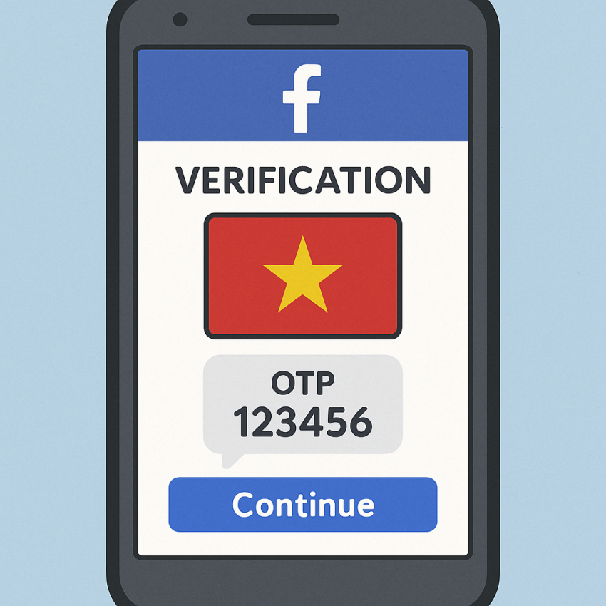 Phone screen showing Facebook) verification with Vietnam free phone number