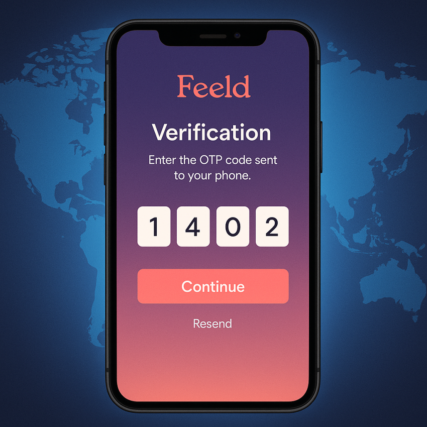 Feeld phone number verification on a smartphone for Feeld