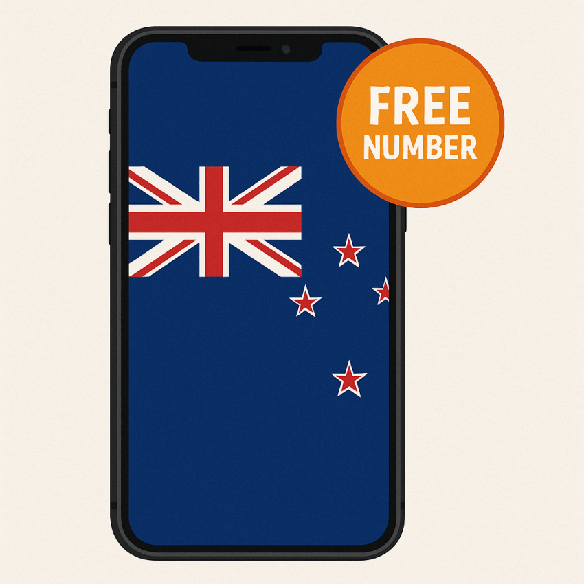 Phone showing Free Number testing with New Zealand flag