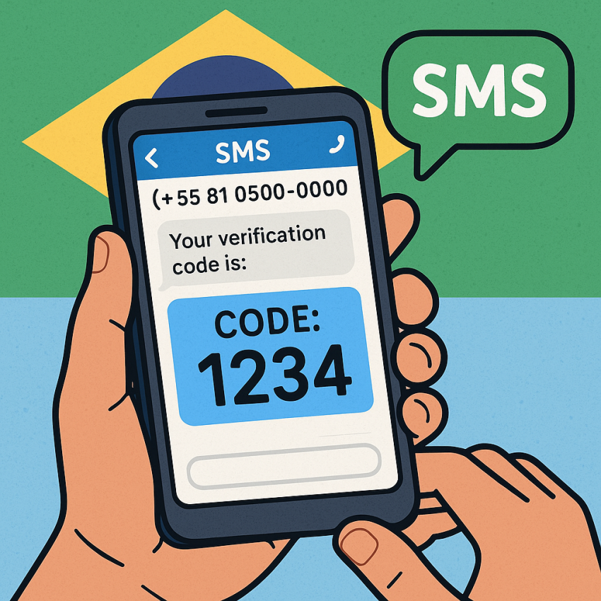 Brazilian phone receiving SMS verification from a free phone-number service