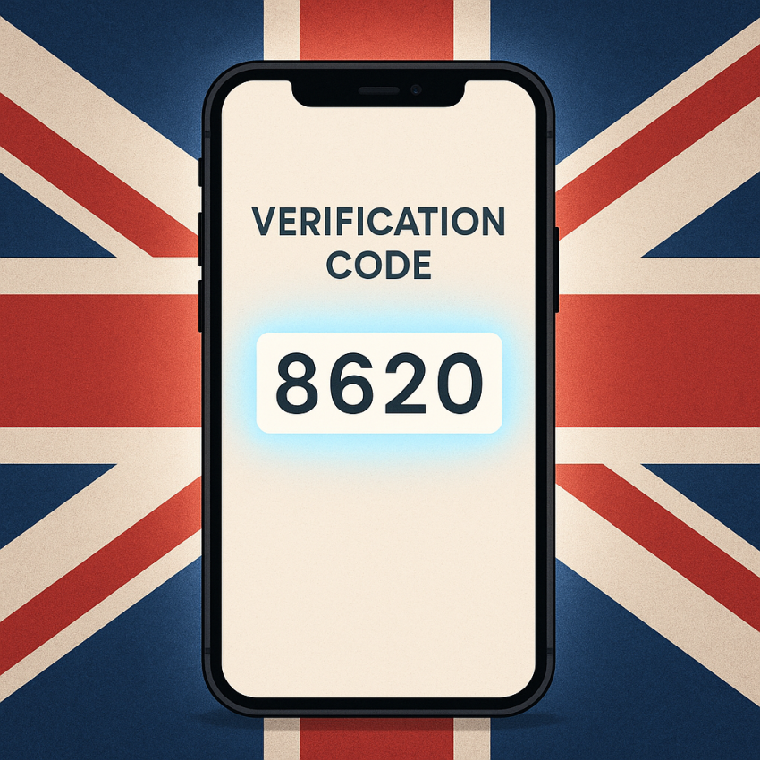 Smartphone showing UK verification code for free phone number verification in the United Kingdom