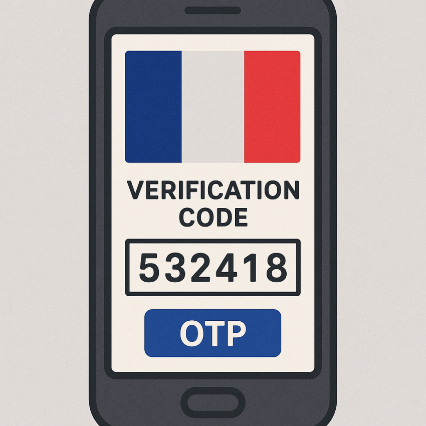 Phone screen showing a verification code with the French flag for How to verify accounts in France with a free phone number