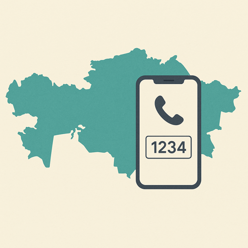 Kazakhstan map with phone icon and temporary number OTP visual