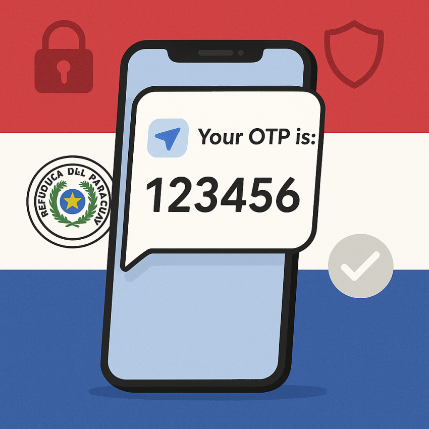 Paraguay flag with phone receiving OTP for temporary numbers in Paraguay