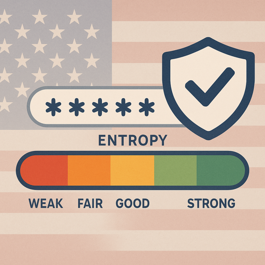 Graphic showing password entropy levels for strong vs weak passwords