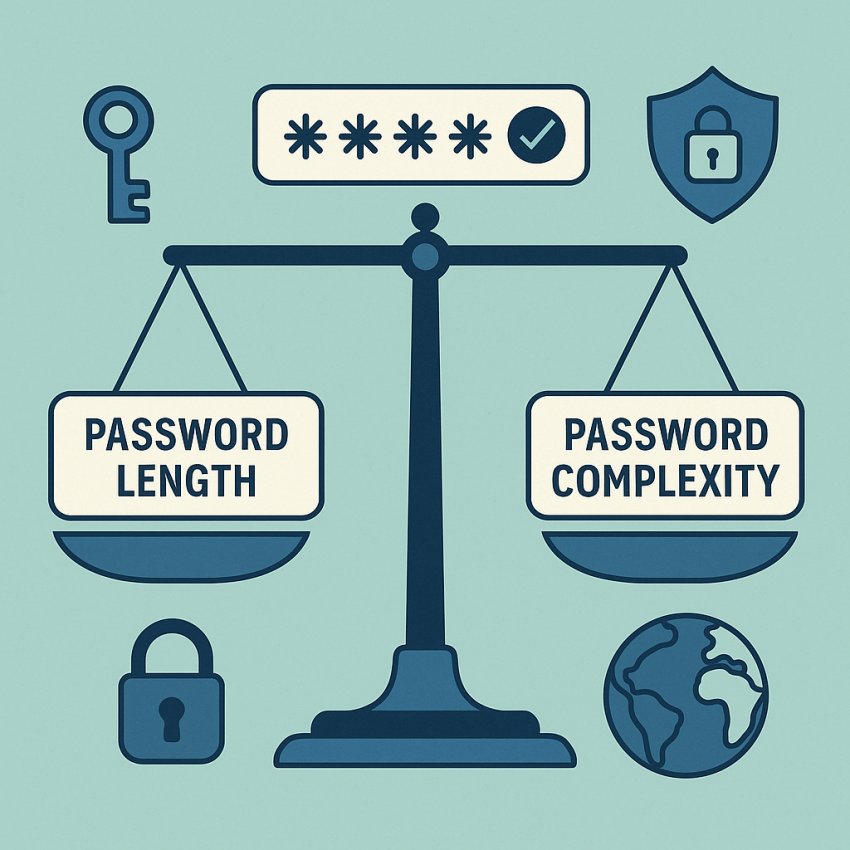 Password length vs complexity: what really matters - balance scale depicting security concepts