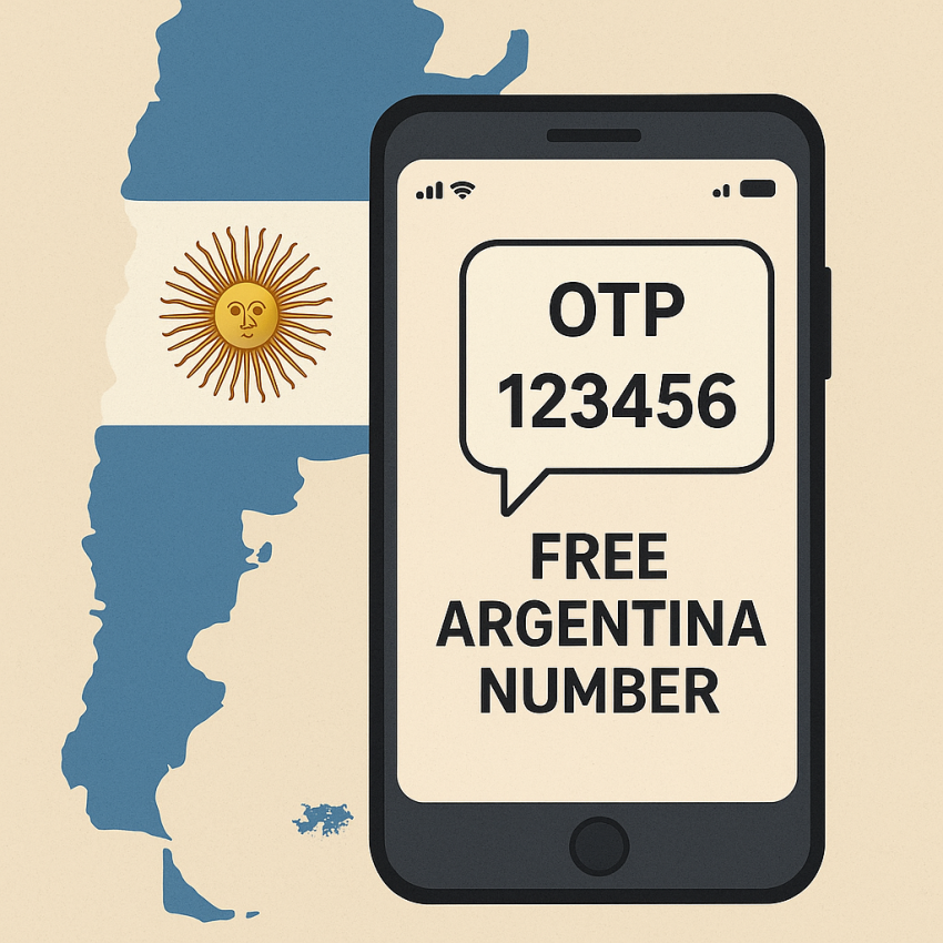 Phone with Argentina flag receiving OTP verification using a free phone number