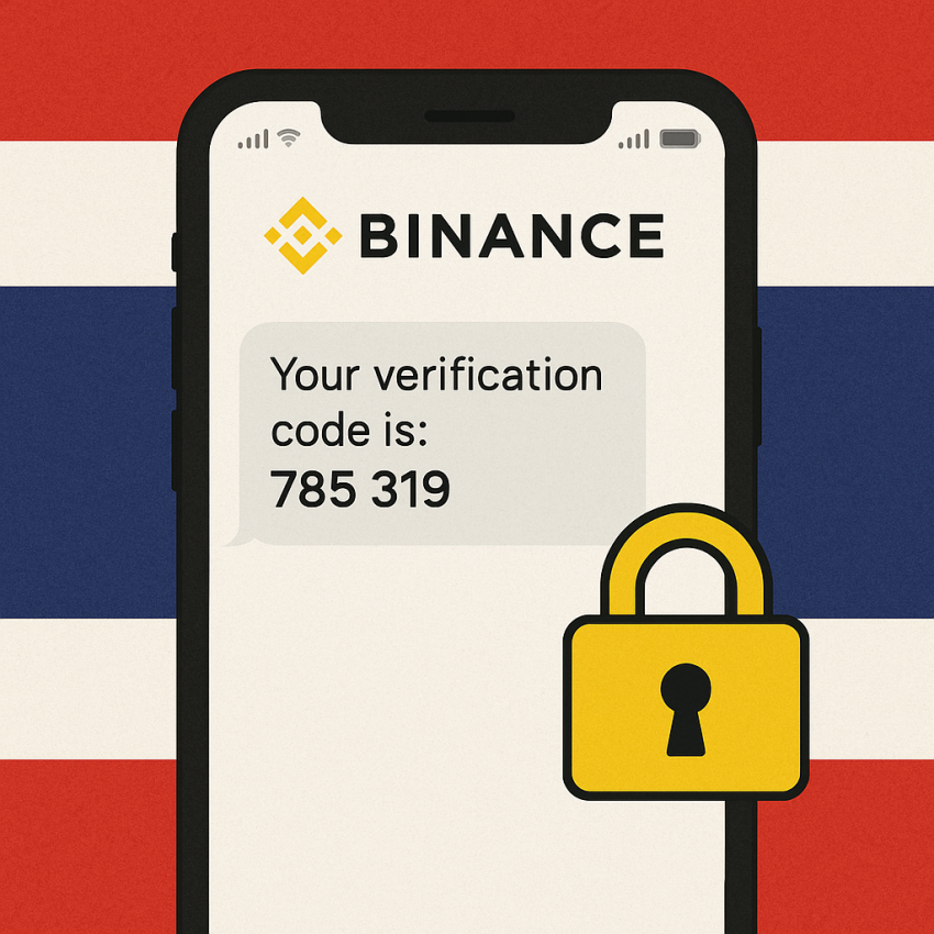 Screen showing Binance verification OTP in Thailand with Thai flag