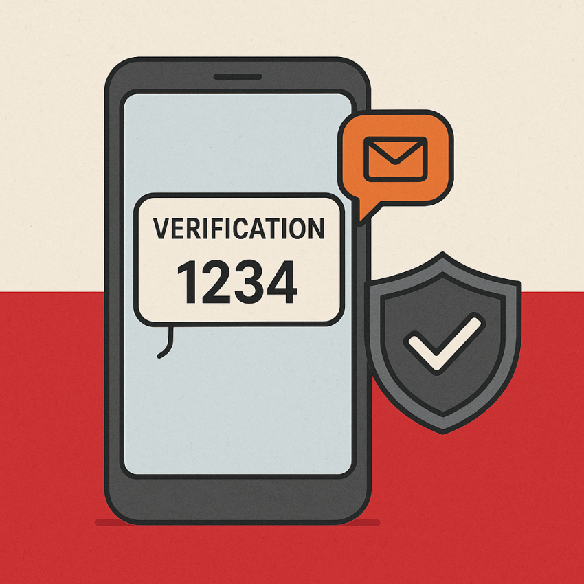Smartphone receiving OTP with Polish flag indicating safe use of Poland free numbers