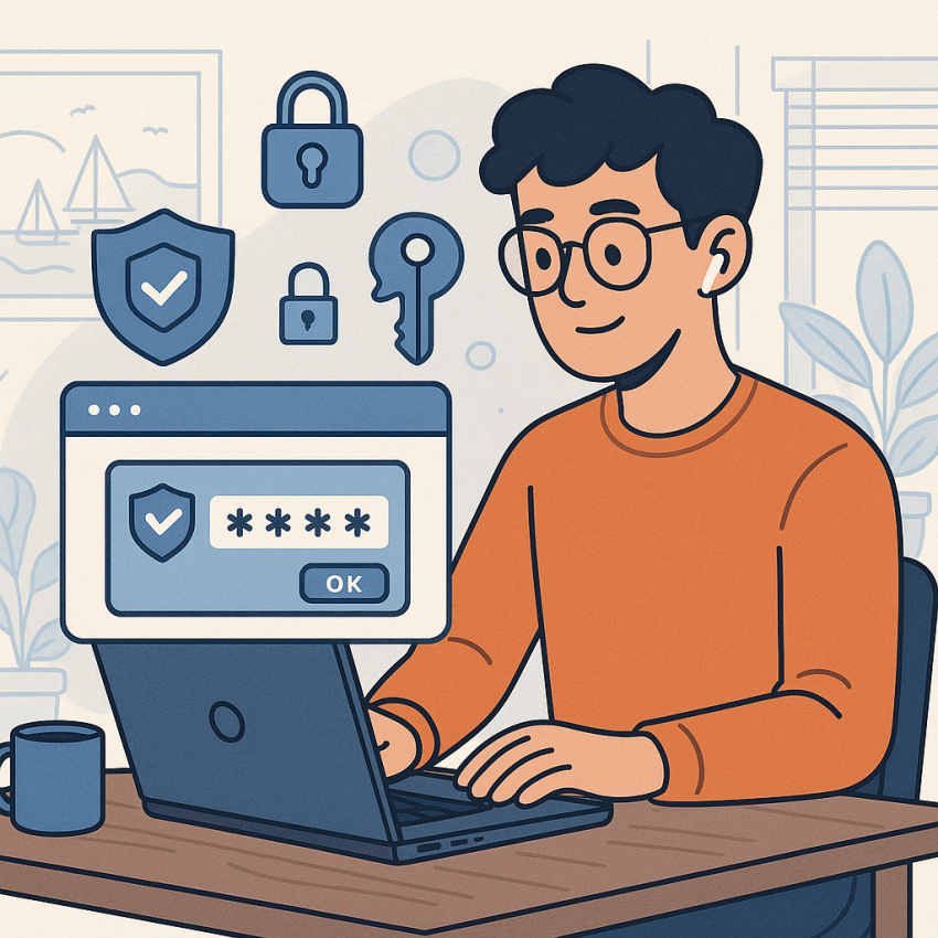 Freelancer using a password manager to follow Best Password Practices for Remote Work and Freelancers