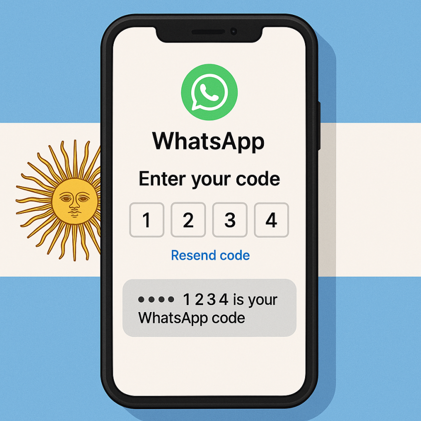 Where free numbers work reliably in Argentina — quick list: smartphone receiving OTP with Argentine flag