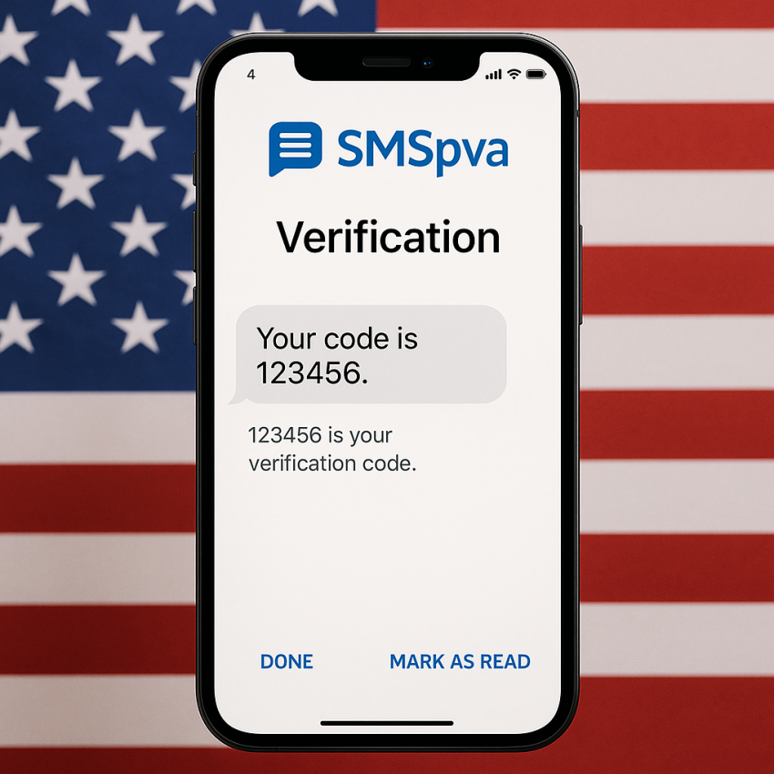 Phone screen showing US SMS verification for United States free phone numbers