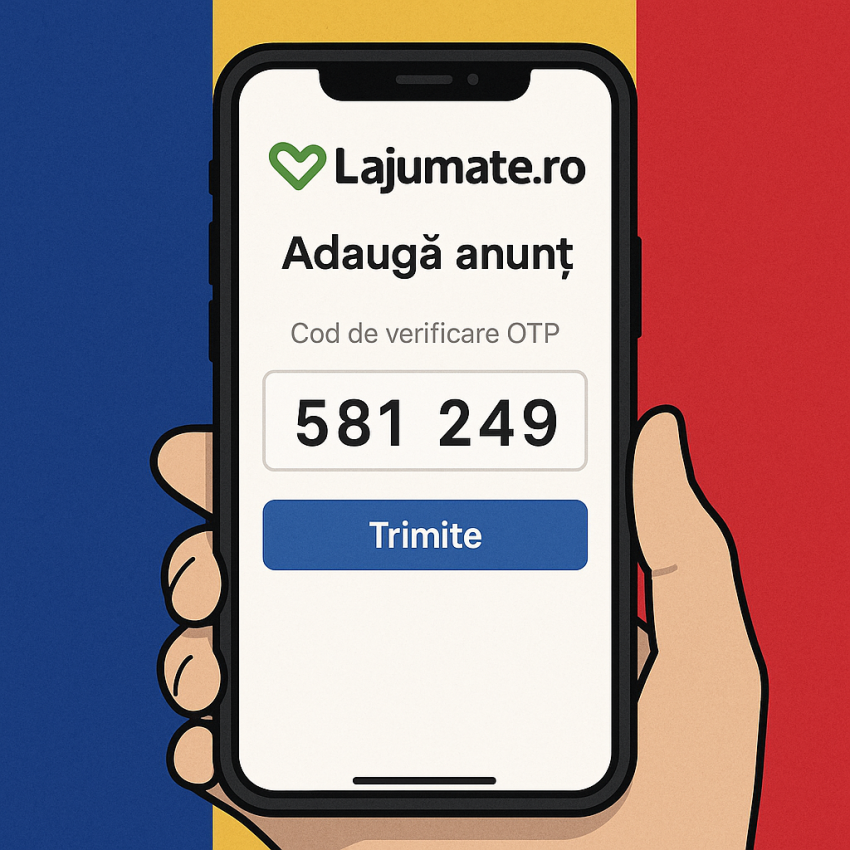 Lajumate.ro OTP verification on a Romanian phone screen