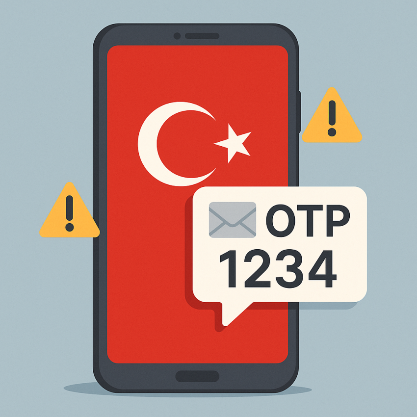 Mobile phone showing a Turkish OTP SMS with local delivery quirks