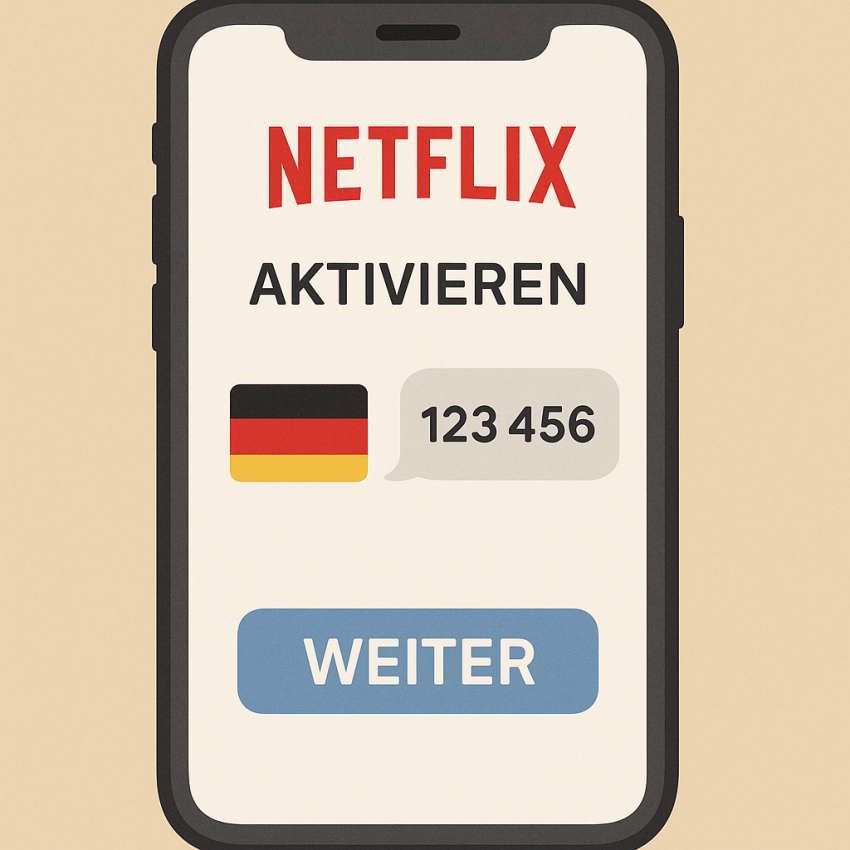 smsonline competitor: Netflix account activation in Germany — illustration of Netflix activation with German OTP on a smartphone