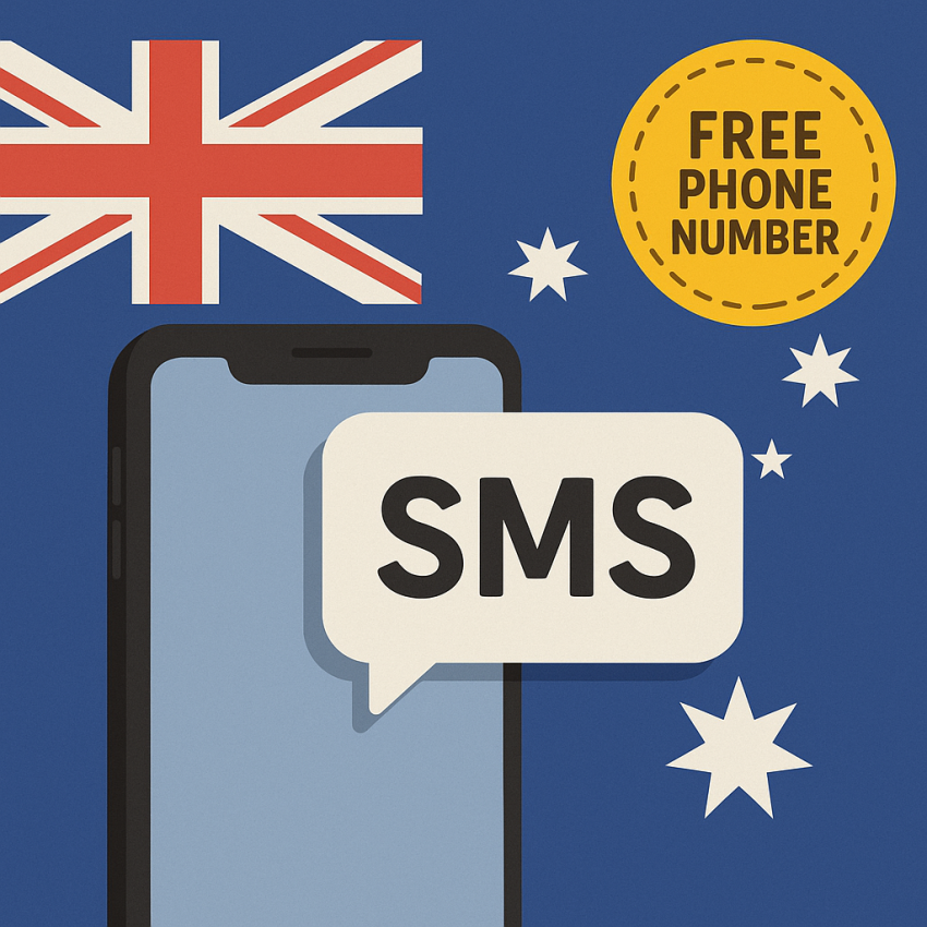 Smartphone receives SMS with Australian flag and free phone number tag