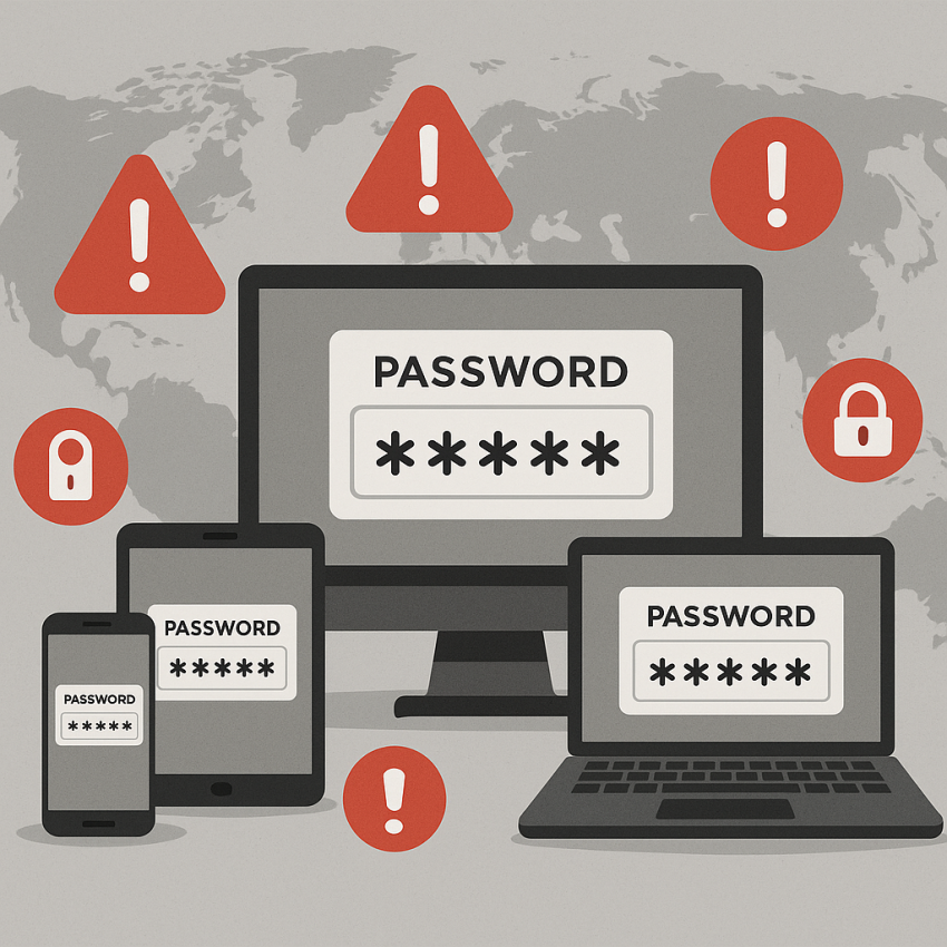 Graphic illustrating why reused passwords are the biggest security risk across devices and services