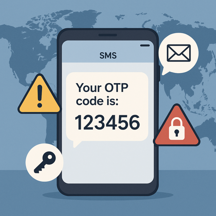 Phone with OTP SMS and global options showing SMS verification alternatives