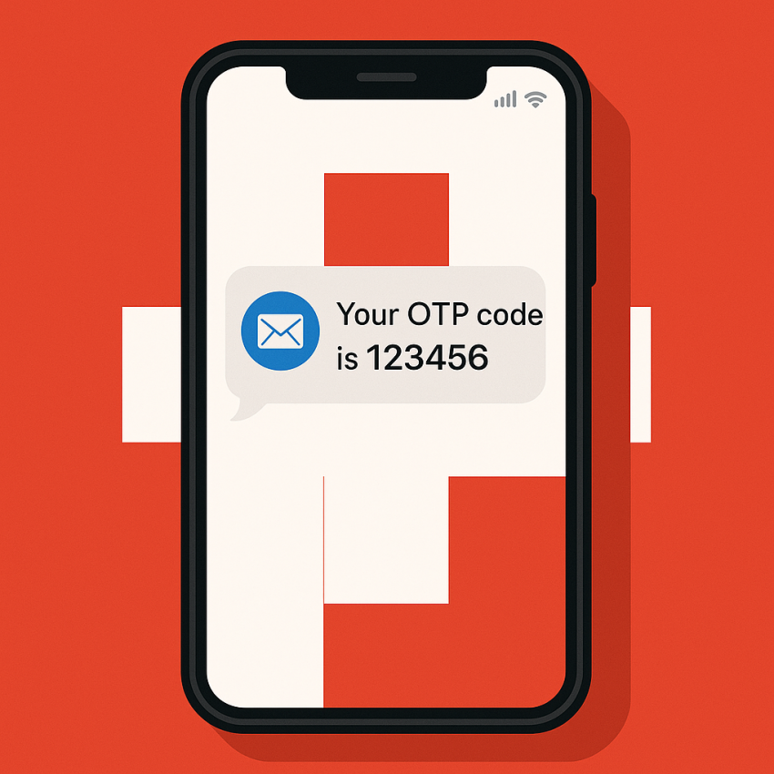 Phone screen showing OTP SMS with Swiss flag for free phone number in Switzerland