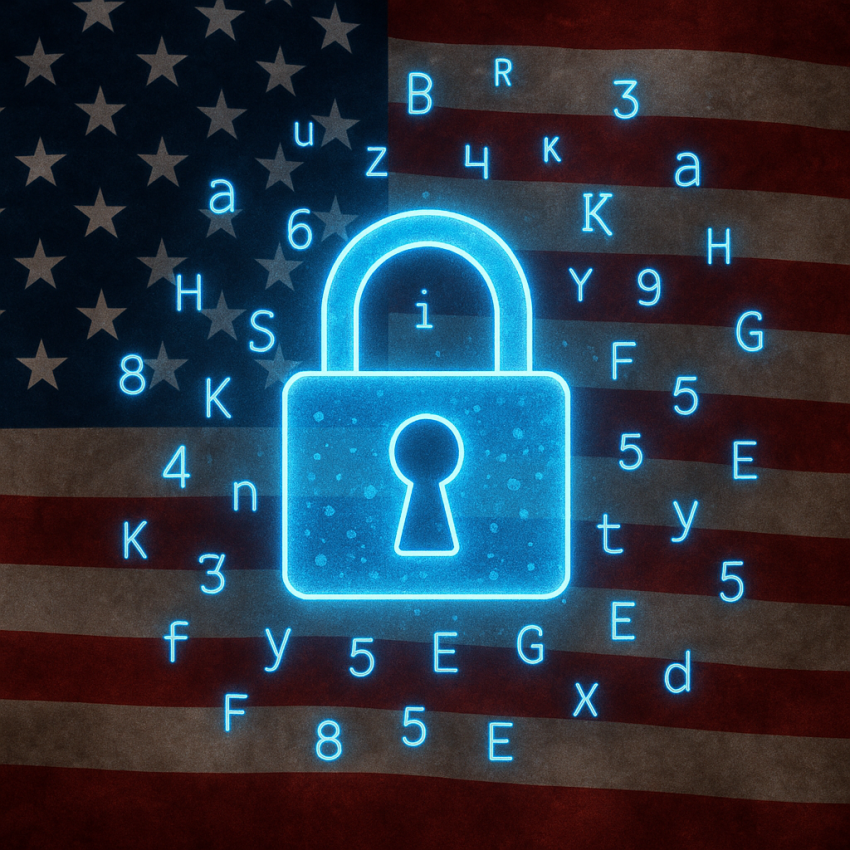Random password concept with secure lock and United States imagery