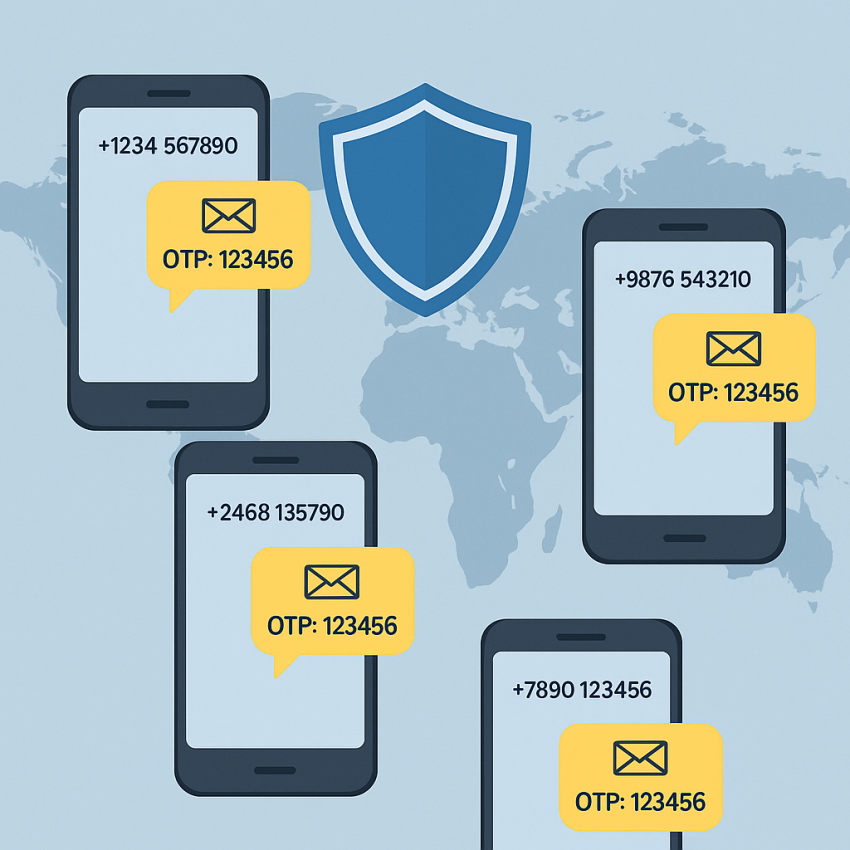 Graphic illustrating how to create multiple accounts safely using virtual numbers with OTP verification