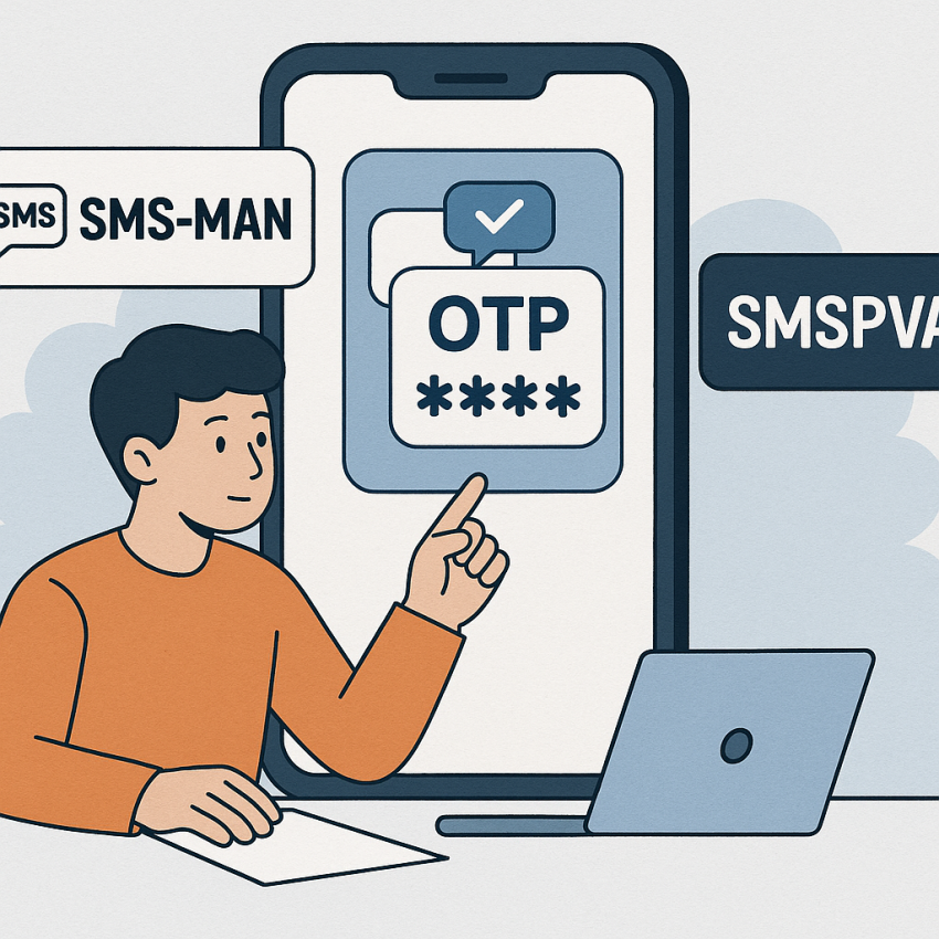 Graphic comparing SMS verification services for SMS-Man users with OTP icons