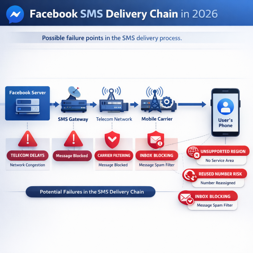 Facebook verification code troubleshooting guide showing native fixes and SmsPva virtual number workflow