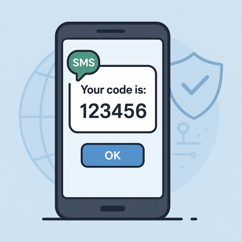 Illustration showing a phone receiving an SMS OTP for 2FA security